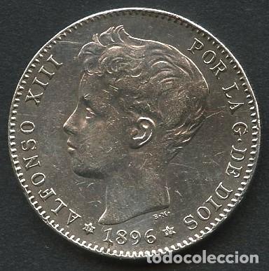 Monedas de Espa&ntilde;a: ESPA&Ntilde;A, MONEDA DE PLATA, ALFONSO XIII, VALOR: 1 PESETA, 1896, (E: 18 - 96), PG. V.