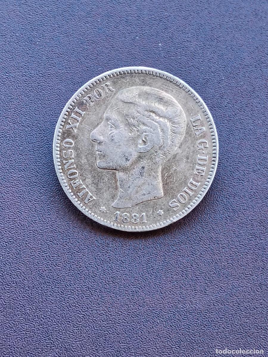 Monedas de Espa&ntilde;a: MONEDA DE 5 PESETAS (DURO)DE ALFONSO XII DEL A&Ntilde;O 1881 MS M,(FECHA ESCASA) DE PLATA,