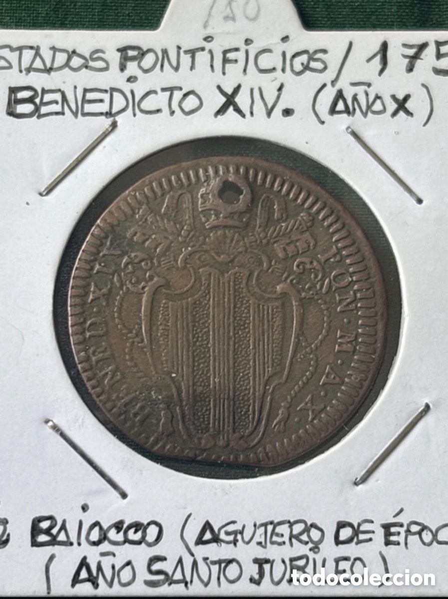 M&uuml;nzen von Spanien: Moneda 1/2 Baiocco 1750 Benedicto XIV, a&ntilde;o Santo
