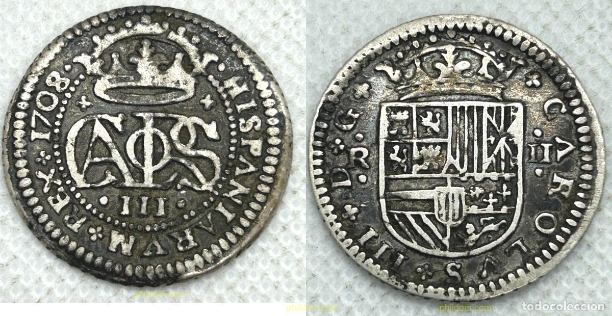Monedas de Espa&ntilde;a: 3823 ESPA&Ntilde;A 1708 CARLOS III ARCHIDUQUE 2 REALES 1708