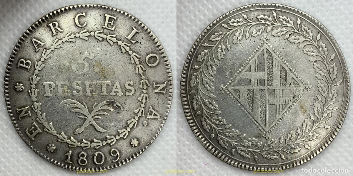 Monedas de Espa&ntilde;a: 2885 ESPA&Ntilde;A 1809 BARCELONA 5 PESETAS 1809