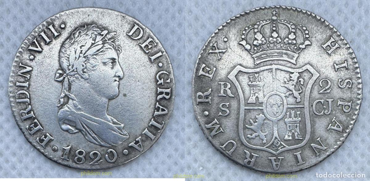 Monedas de Espa&ntilde;a: 5174 ESPA&Ntilde;A 1820 FERNANDO VII 2 REALES 1820 SEVILLA CJ