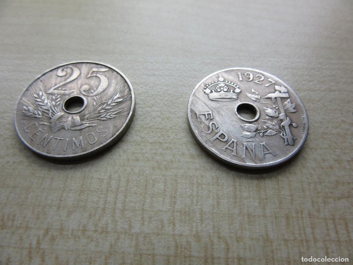 Monedas de Espa&ntilde;a: 2 monedas de 25 c&eacute;ntimos de Alfonso XIII fechadas en 1927
