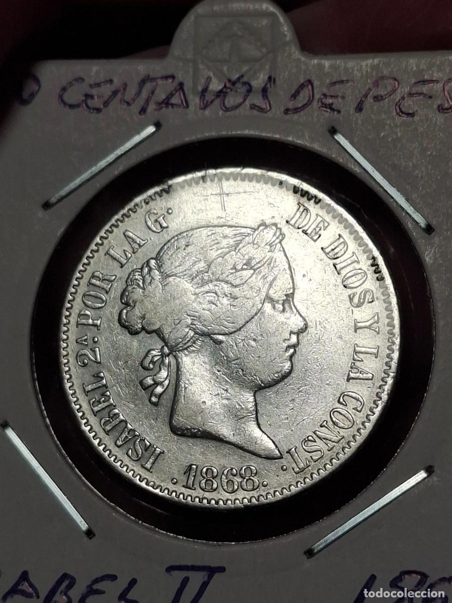 Monedas de Espa&ntilde;a: MONEDA DE 50 CENTAVOS DE PESO DE ISABEL II DE 1868 DE MANILA