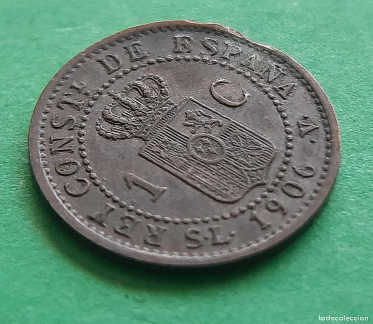 Monedas de Espa&ntilde;a: (ESPA&Ntilde;A)(1906* SL V) 1 C&Eacute;NTIMO ALFONSO XIII - Foto 2