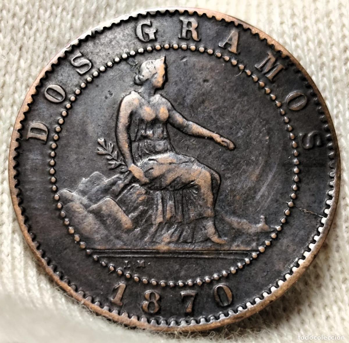 Monedas de Espa&ntilde;a: Espa&ntilde;a Gobierno Provisional 2 C&eacute;ntimos 1870 OM Barcelona lote 268