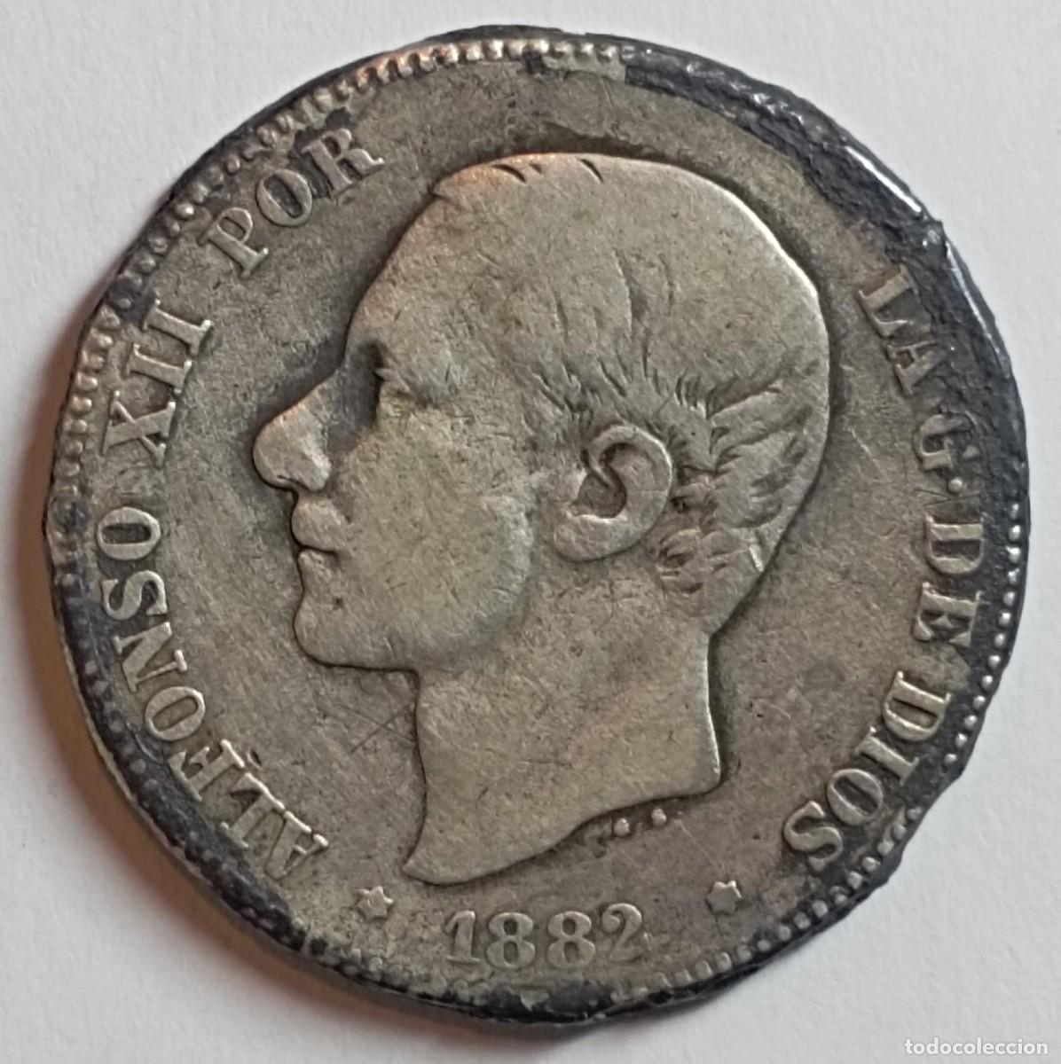 Monnaies d'Espagne: Moneda de Espa&ntilde;a 2 pesetas Alfonso XII 1882 de plata