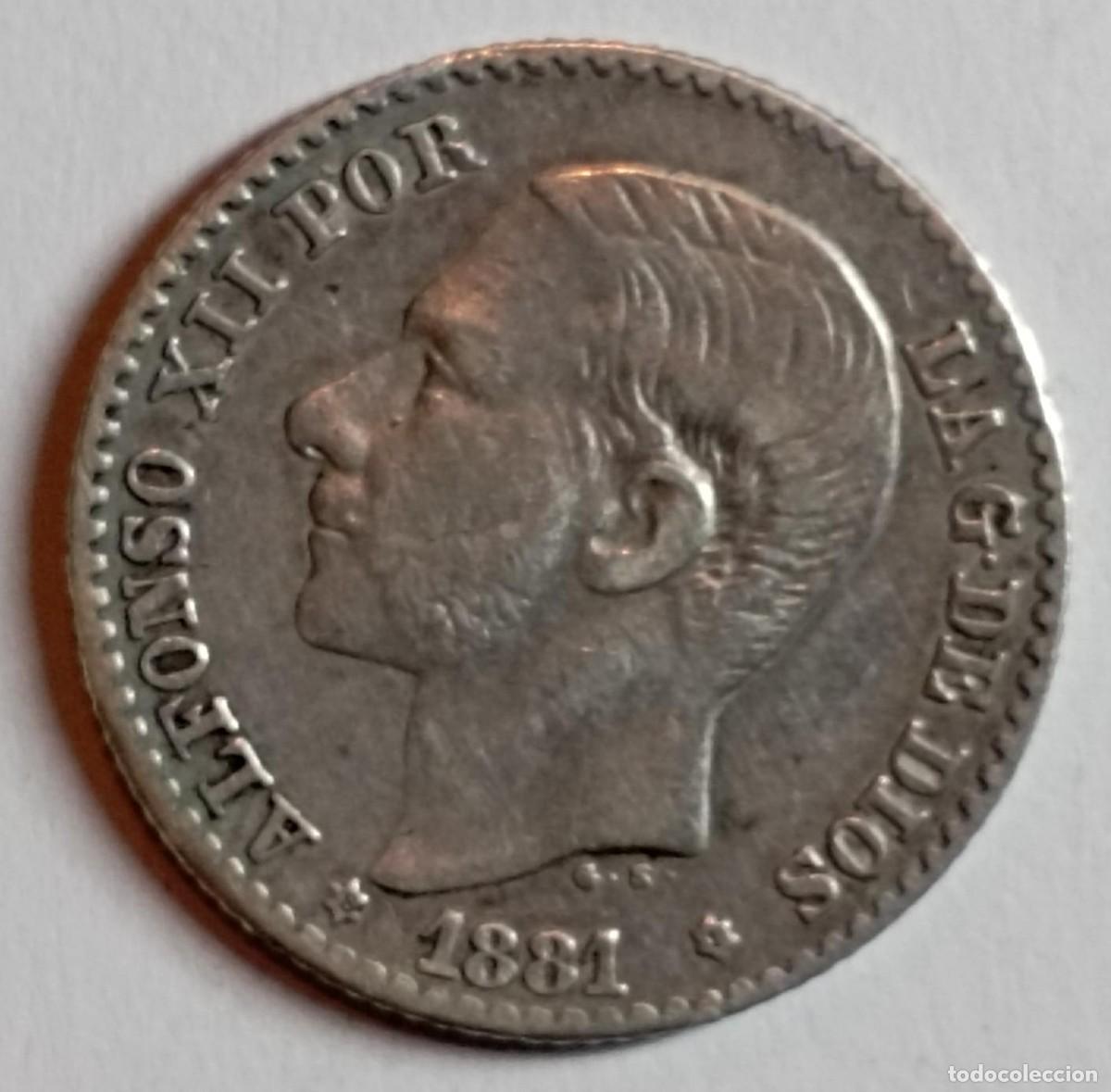 M&uuml;nzen von Spanien: Moneda de Espa&ntilde;a 50 c&eacute;ntimos Alfonso XII 1881 de plata