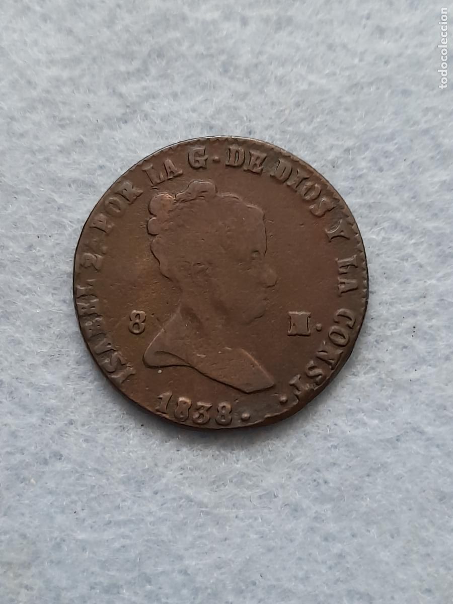 Monedas de Espa&ntilde;a: Isabel II. 8 Maraved&iacute;s. A&ntilde;o 1838. Ceca de Segovia.