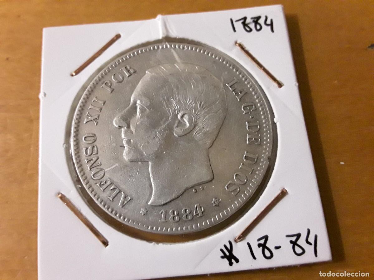 Monedas de Espa&ntilde;a: ESPA&Ntilde;A - 5 PESETAS DE PLATA ALFONSO XII A&Ntilde;O 1884 *18-84. ESTRELLAS VISIBLES.