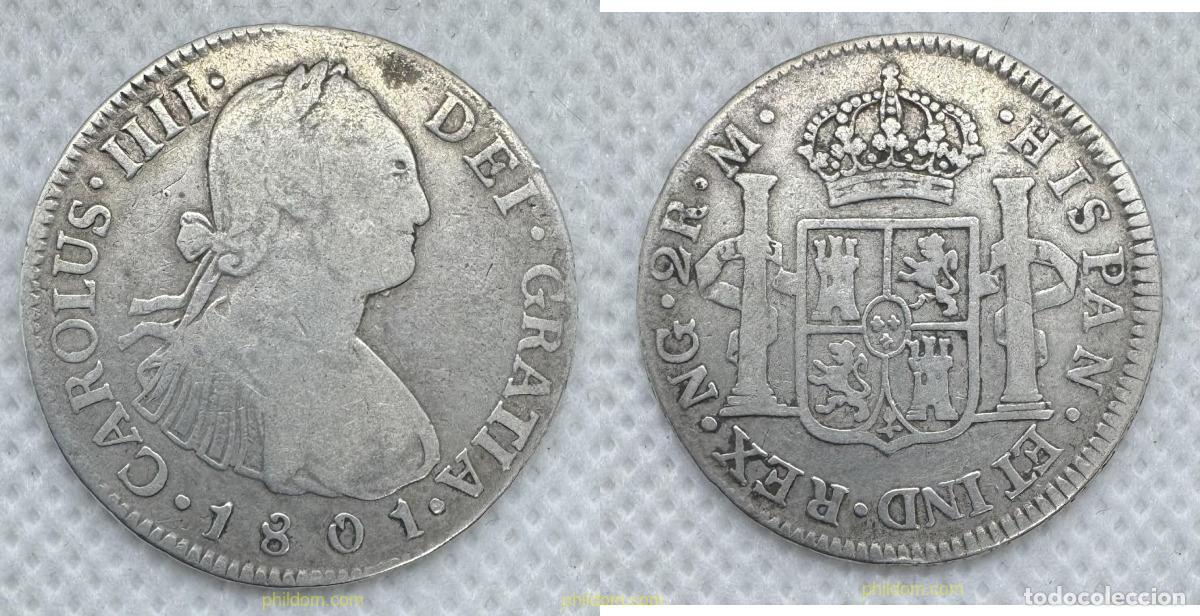 Monedas de Espa&ntilde;a: 5163 ESPA&Ntilde;A 1801 CARLOS IV 2 REALES 1801 GUATEMALA M