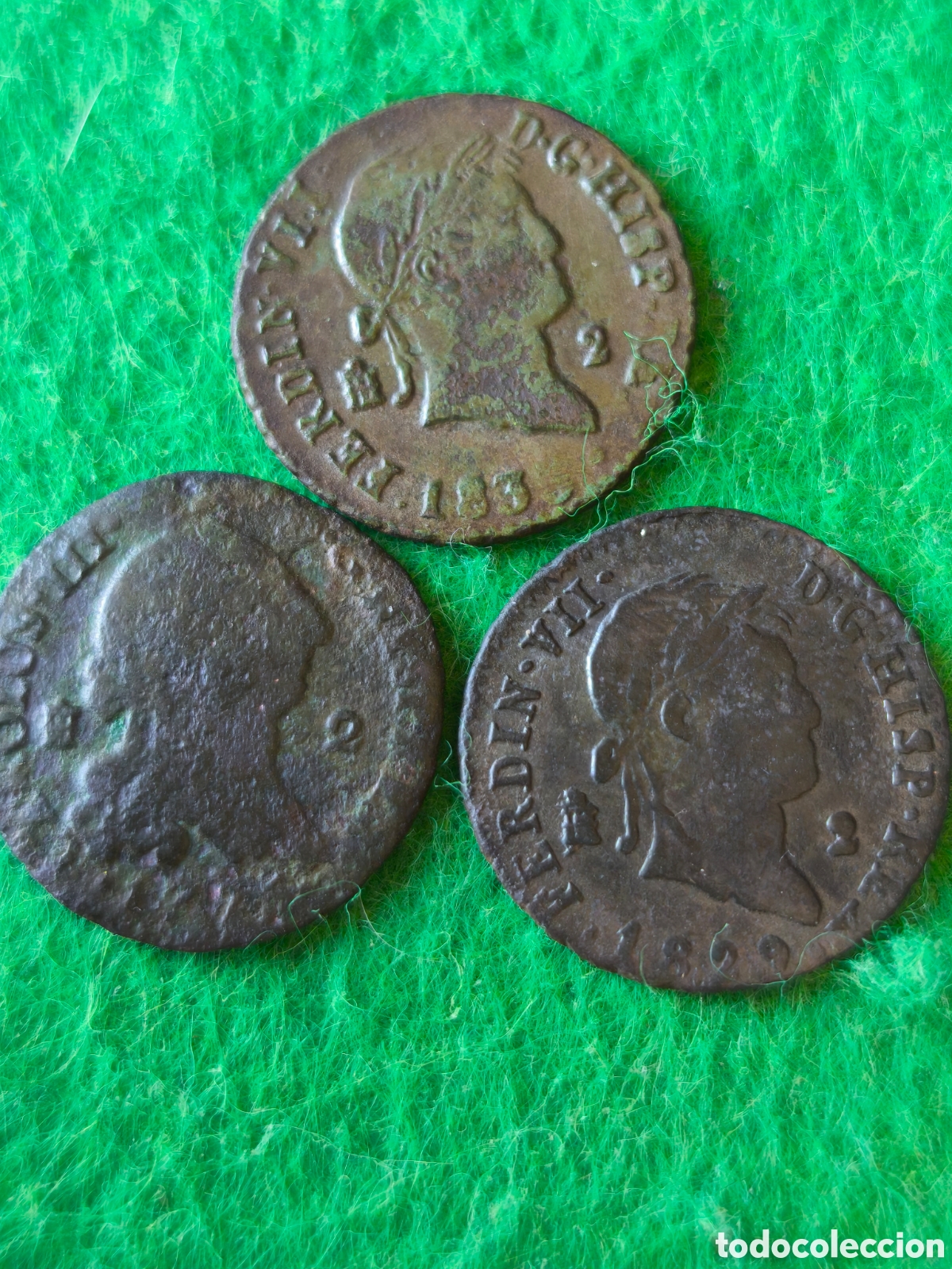 Monedas de Espa&ntilde;a: Lote 3 monedas 2 maravedis Fernando VII Y Carlos III