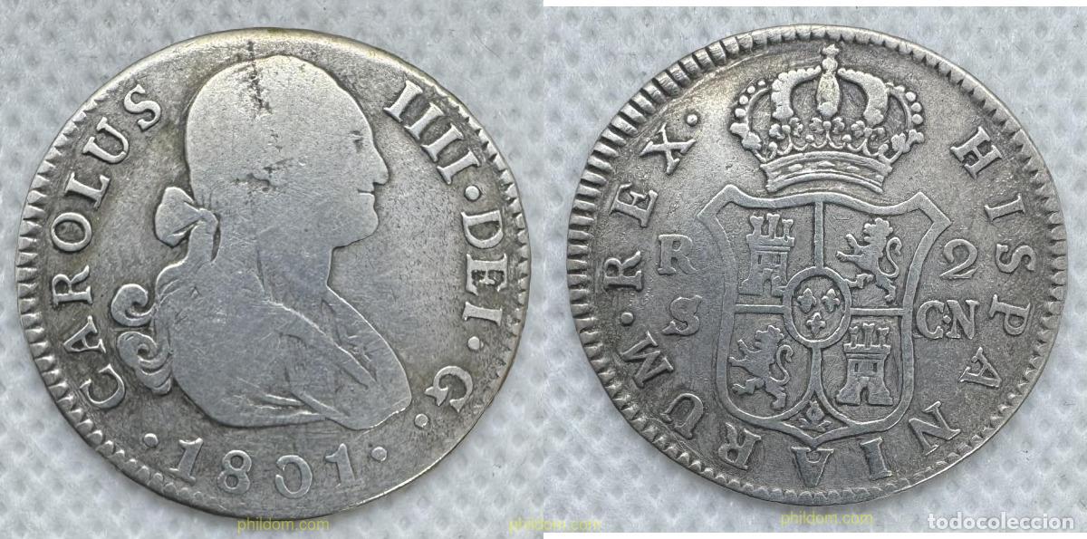 Monedas de Espa&ntilde;a: 5162 ESPA&Ntilde;A 1801 CARLOS IV 2 REALES 1801 SEVILLA CN