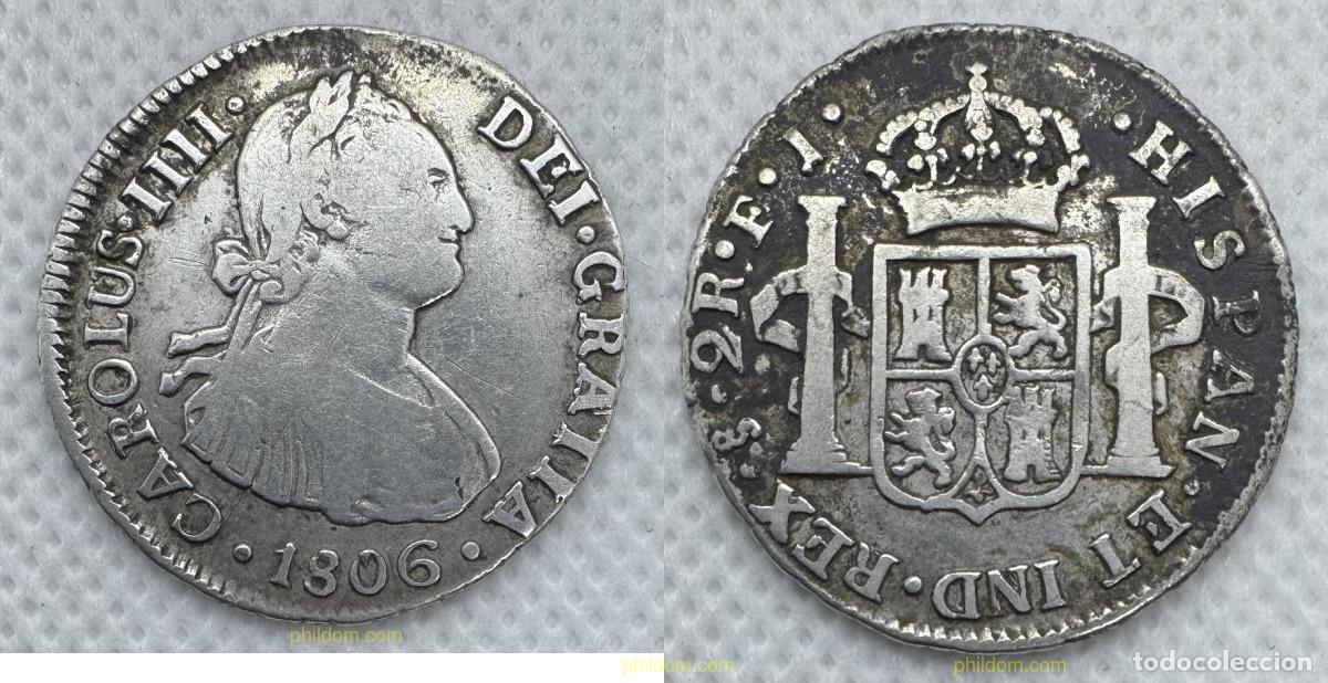 Monedas de Espa&ntilde;a: 5161 ESPA&Ntilde;A 1806 CARLOS IV 2 REALES 1806 SANTIAGO FJ