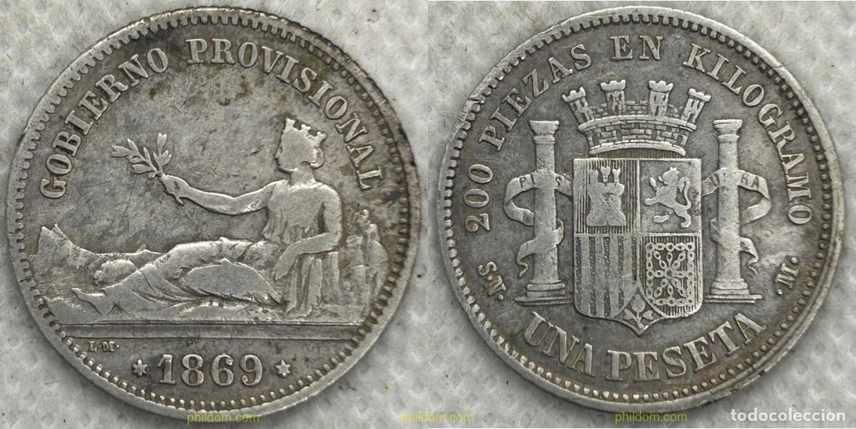 Monedas de Espa&ntilde;a: 4679 ESPA&Ntilde;A 1869 1 peseta Gobierno provisional 1869 SNM