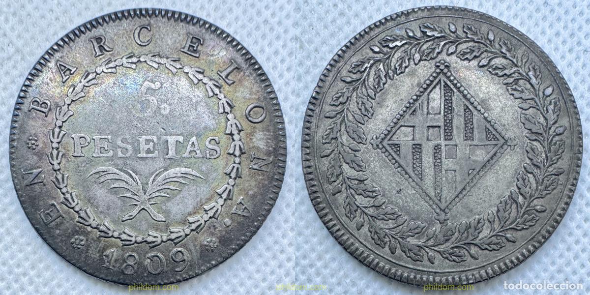 Monedas de Espa&ntilde;a: 4972 ESPA&Ntilde;A 1809 BARCELONA 5 PESETAS 1809