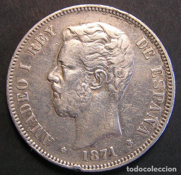 Monedas de Espa&ntilde;a: AMADEO I DE SABOYA - 5 PESETAS 1871 ESTRELLAS 18-71