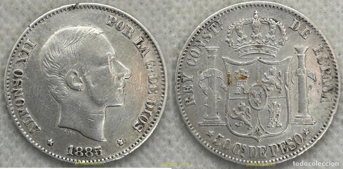 Monedas de Espa&ntilde;a: 4767 ESPA&Ntilde;A 1885 50 CENTAVOS DE PESO 1885 ALFONSO XII