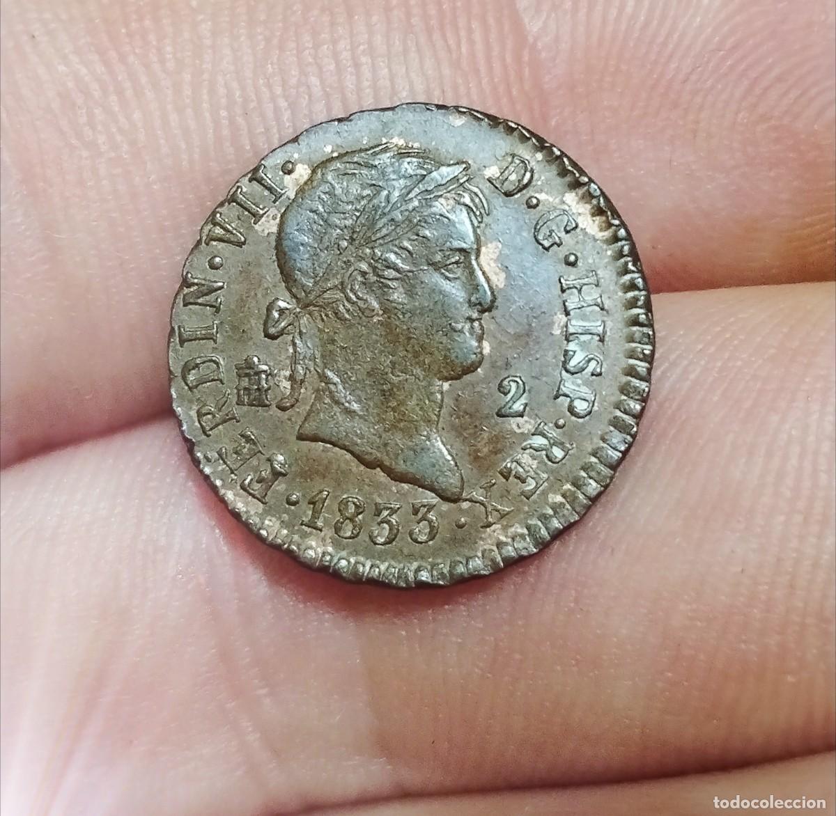 Monedas de Espa&ntilde;a: Fernando VII 2 maravedis 1833 Segovia EBC - Foto 1