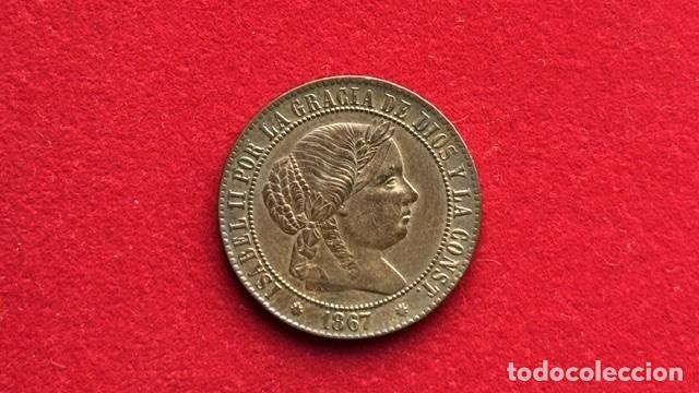 Monedas de Espa&ntilde;a: Isabel II , 2 1/2 ctmos escudo, Barcelona 1867 OM, AC232 MBC+