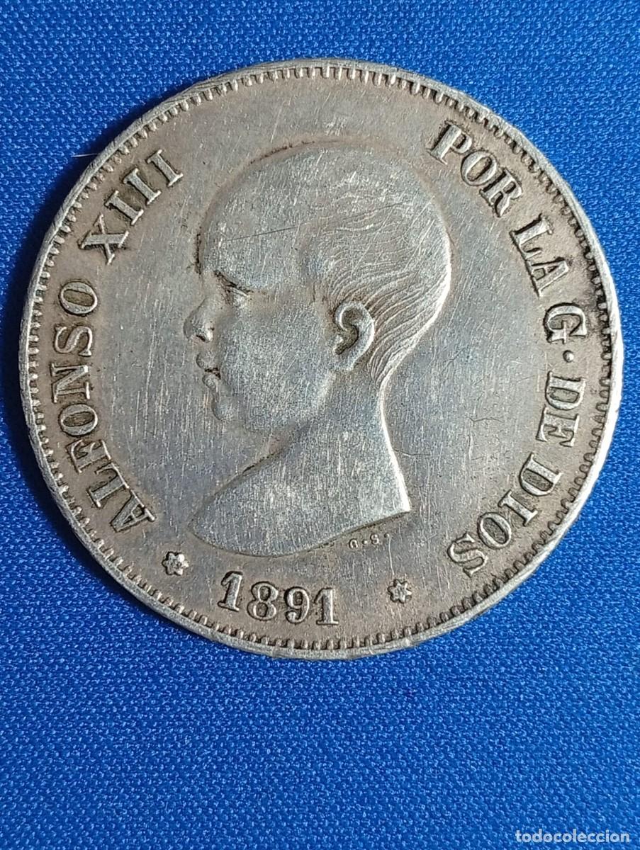 Monedas de Espa&ntilde;a: Moneda plata 5 Ptas Alfonso XIII 1891 18*91* (duro Sevillano)