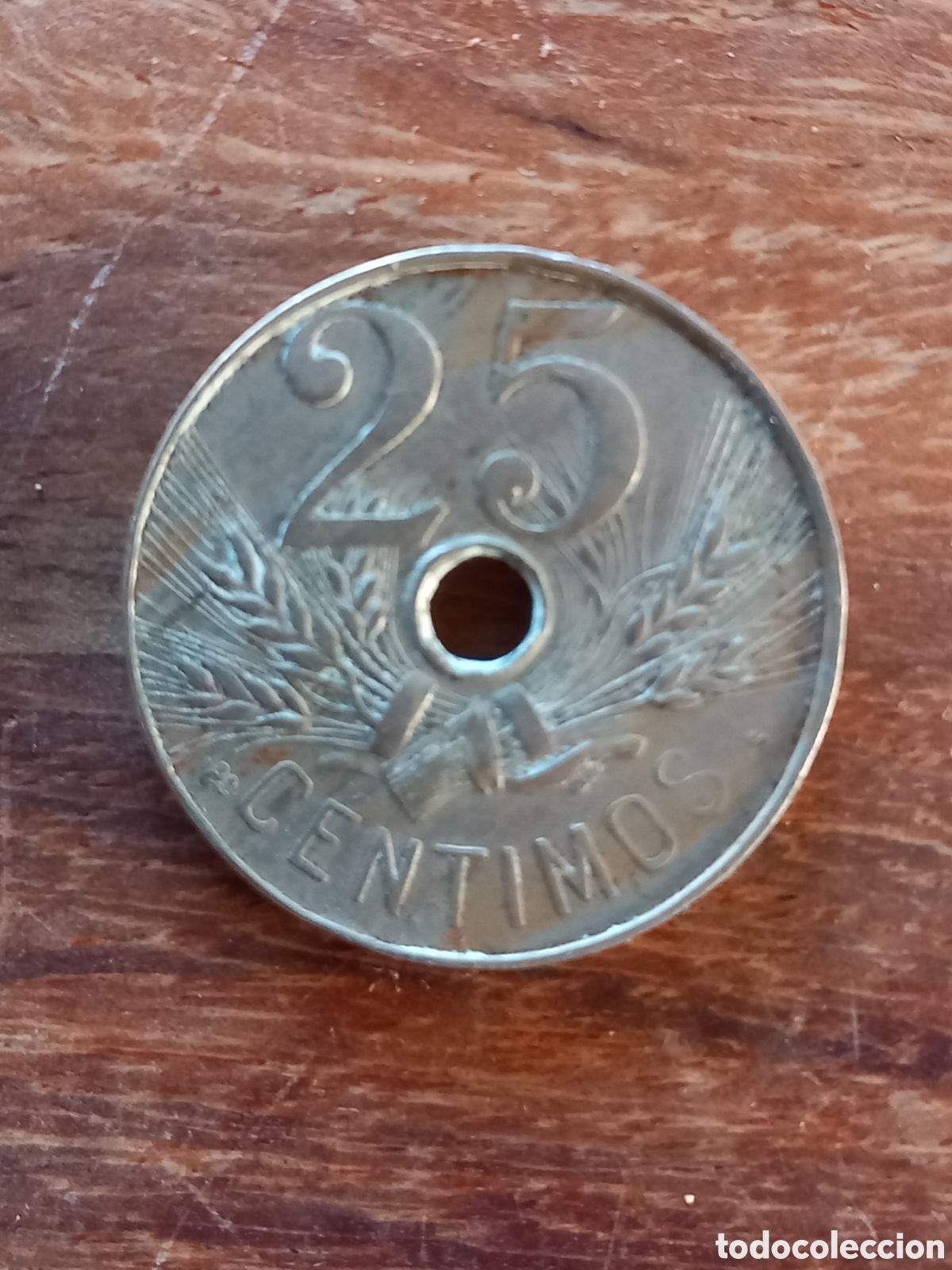 Monedas de Espa&ntilde;a: Moneda de 25 c&eacute;ntimos 1927 &mdash; Alfonso XIII &mdash; Corona, martillo y agujero central