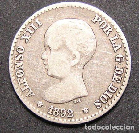 Monedas de Espa&ntilde;a: ALFONSO XIII - 50 C&Eacute;NTIMOS DE PLATA 1892 ESTRELLAS 9-2