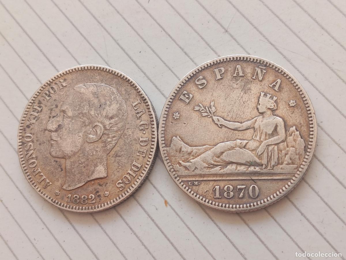 Monedas de Espa&ntilde;a: 2 monedas de 2 pesetas de plata originales y antiguas