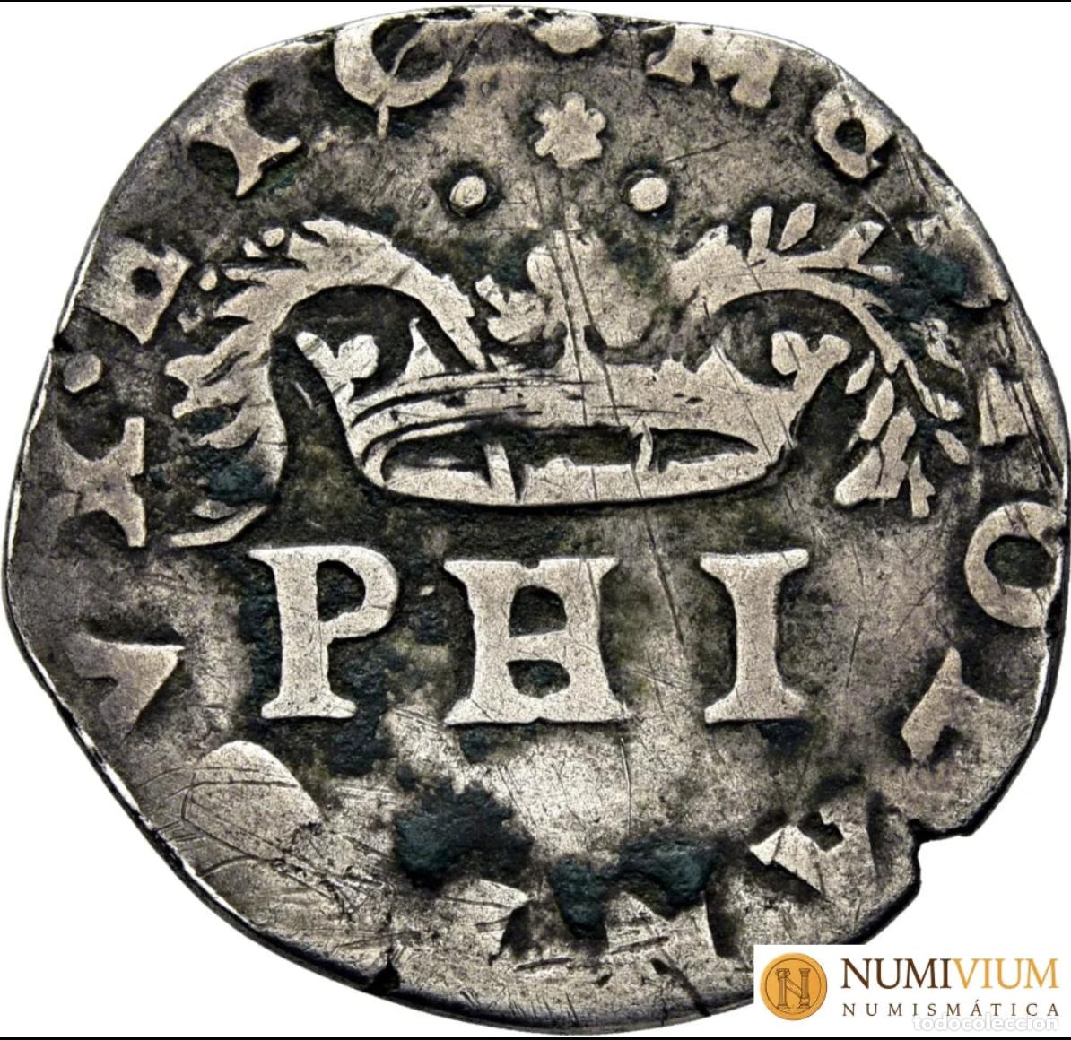 Monedas de Espa&ntilde;a: FELIPE II (1556-1598). 5 Sueldos. S/D. Mil&aacute;n. Muy rara