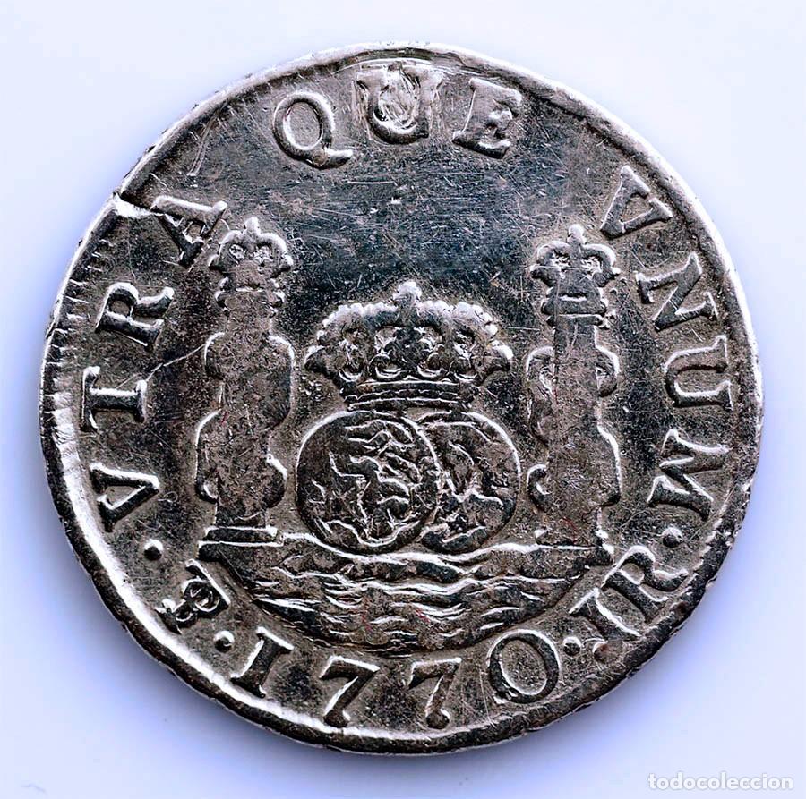 Monedas de Espa&ntilde;a: SC. Spain-Carlos III. 2 reales &rdquo;Columnario&rdquo; 1770 JR. Potos&iacute;. Plata 6,2 g.