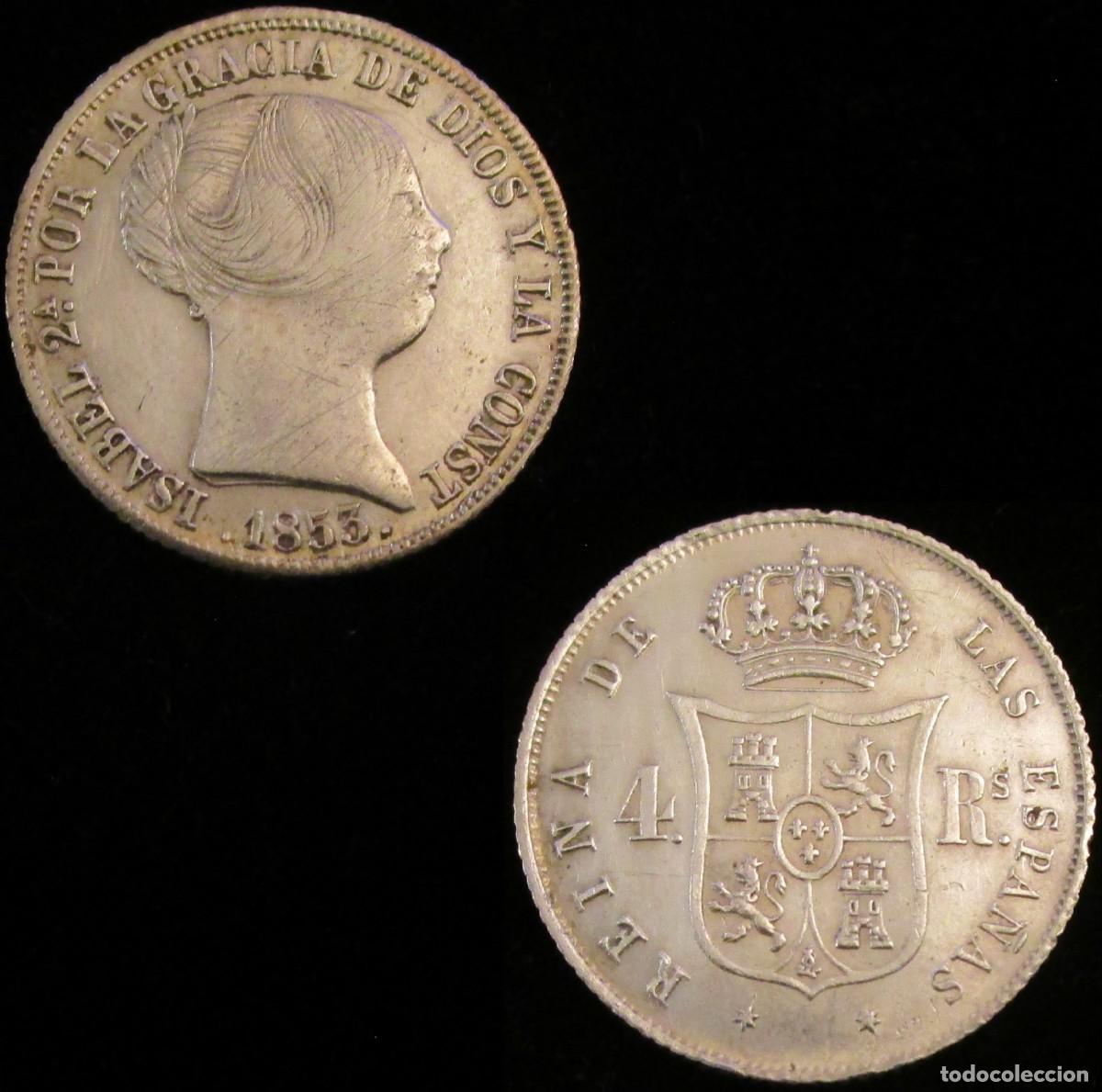 Monedas de Espa&ntilde;a: *GUTSE*789-ISABEL II, 4 REALES 1853, BARCELONA, EBC-.