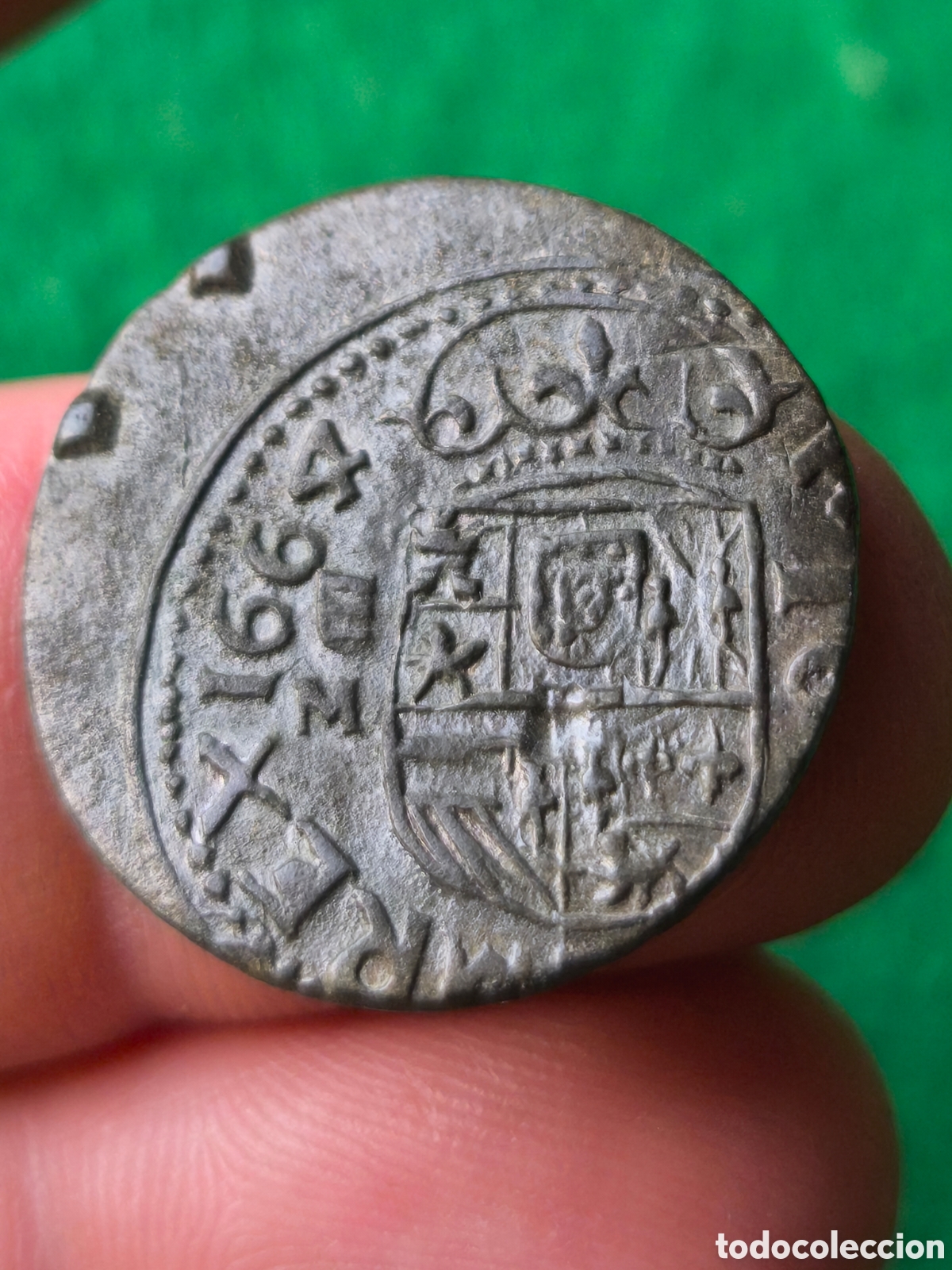 Moedas de Espanha: Felipe IV 1664 Valladolid M 16 maraved&iacute;s restos vellon