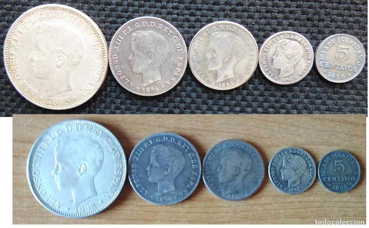 Monedas de Espa&ntilde;a: PUERTO RICO SERIE 5-10-20-40 CENTAVOS 1 PESO=5 PESETAS 1895-1896