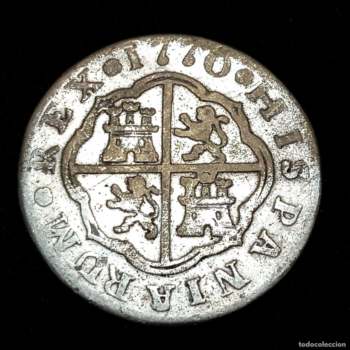 Monedas de Espa&ntilde;a: ⚜️ BBE9 1. Falsa de &eacute;poca en lat&oacute;n plateado. Carlos III. Madrid JP. 2 reales 1770. 4,96 g