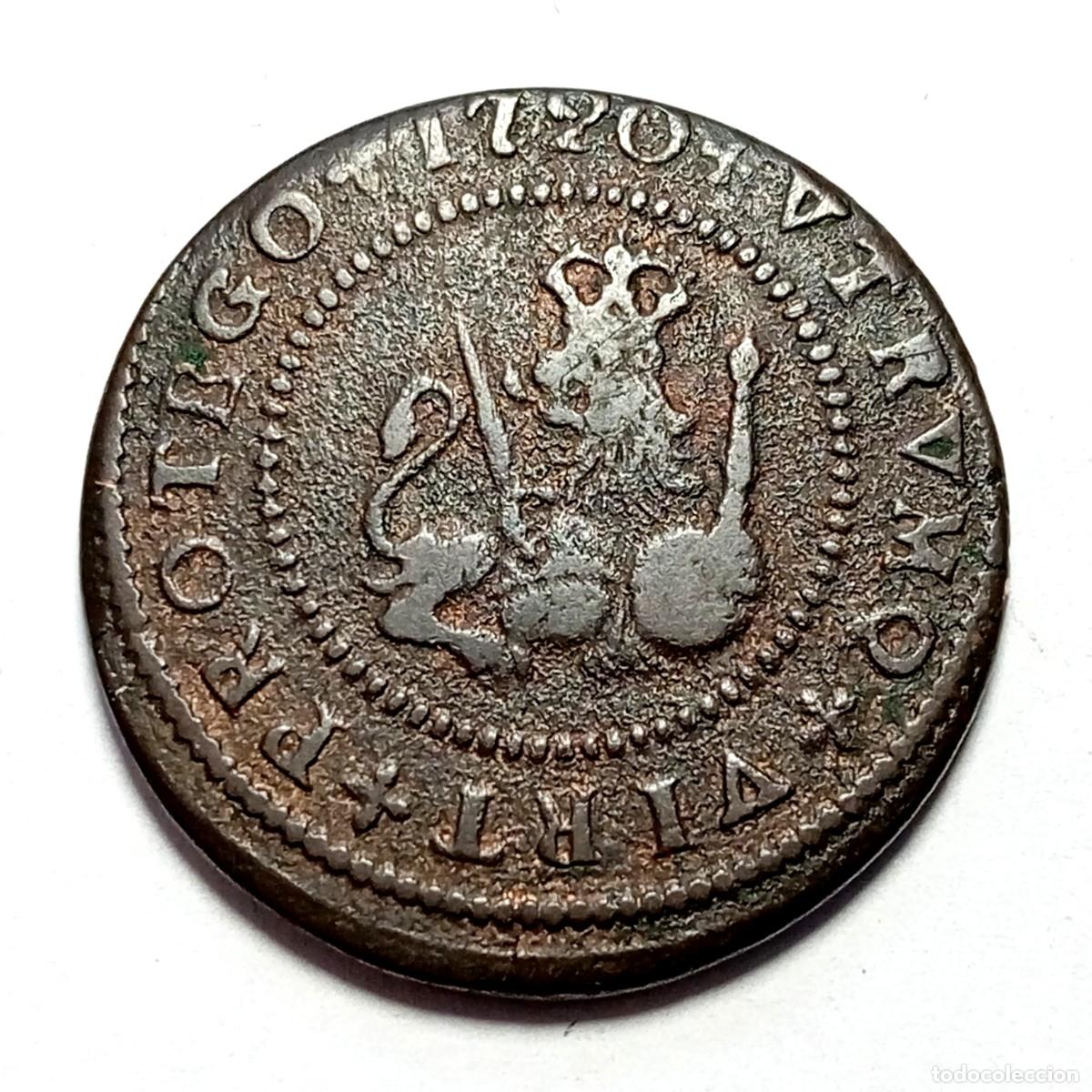 Monedas de Espa&ntilde;a: ⚜️ BBE9 0. Felipe V. Barcelona. 4 maraved&iacute;s 1720. 9,01 g