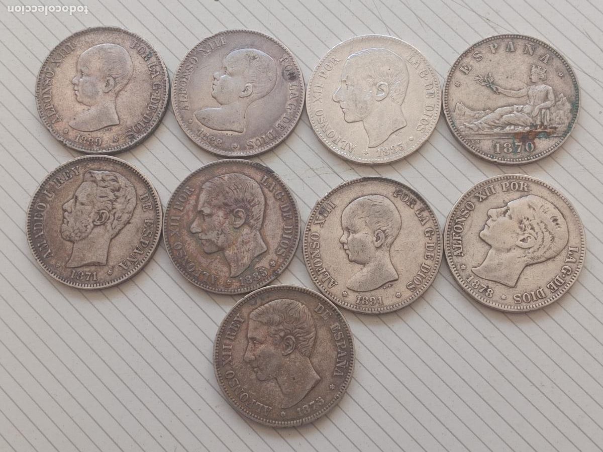Monedas de Espa&ntilde;a: 9 duros originales de 5 pesetas de plata