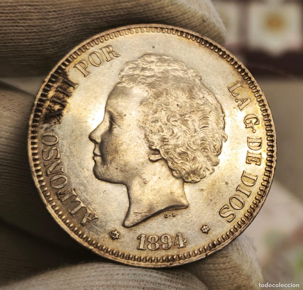 Monedas de Espa&ntilde;a: Espa&ntilde;a Duro 5 Pesetas Alfonso XIII 1894 *94 PGV Km 700 Plata Mbc+ Vf+