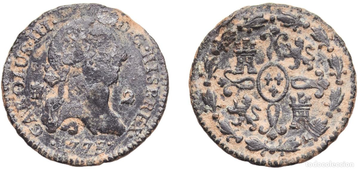 Monedas de Espa&ntilde;a: Spain Kingdom 1775 2 Maravedis - Carlos III Copper Segovia Mint 2.5g VF KM 406.2 Cal 1915 Aureo 35