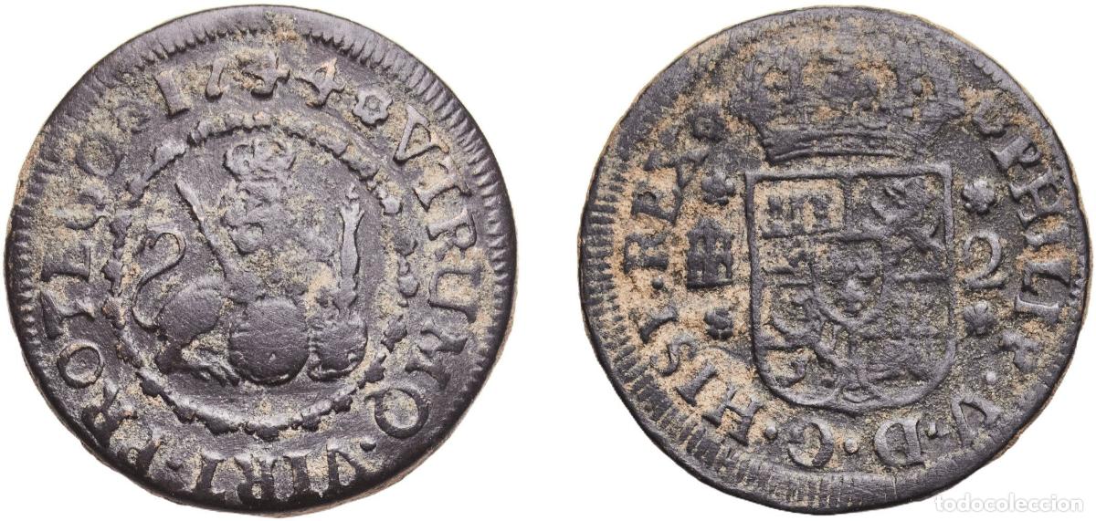 Monedas de Espa&ntilde;a: Spain Kingdom 1744 2 Maravedis - Felipe V Copper Segovia Mint 3.69g VF Cal 1996 Aureo 73