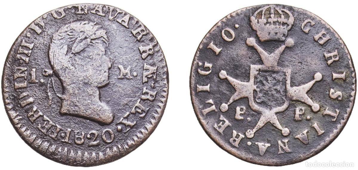 Monedas de Espa&ntilde;a: Spain Kingdom of Navarre Spanish states 1820 P P 1 Maravedi - Fernando VII (laureated head) Copper