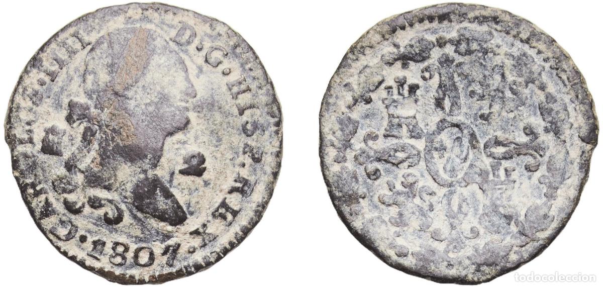 Monedas de Espa&ntilde;a: Spain Kingdom 1807 2 Maravedis - Carlos IV Copper Segovia Mint 2.57g VF Cal 1538 Aureo 40