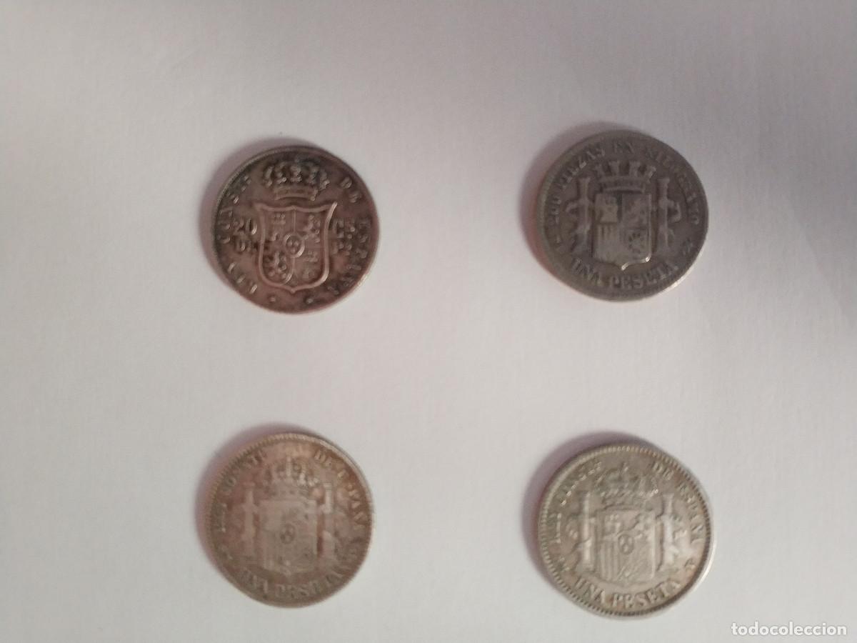 Monnaies d'Espagne: LOTE 4 MONEDAS PLATA 1 PESETA Y 20 CENTIMOS ALFONSO XII XIII 1901 1904 1870 1885
