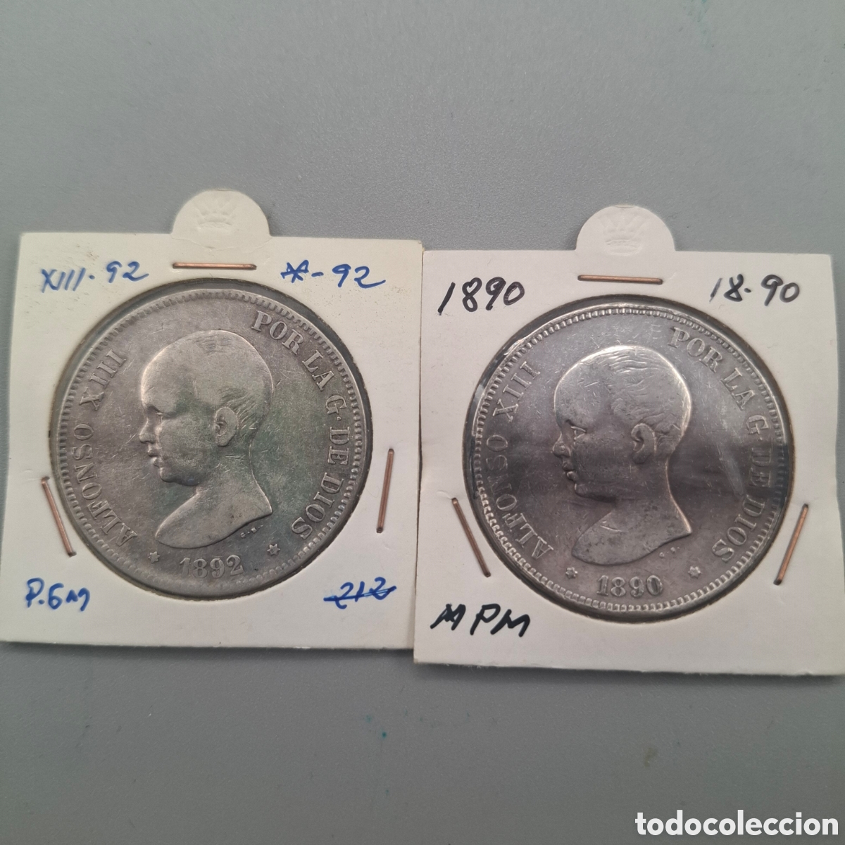 Monedas de Espa&ntilde;a: LOTE 2 MONEDAS PLATA. DUROS 5 PESETAS. ALFONSO XIII