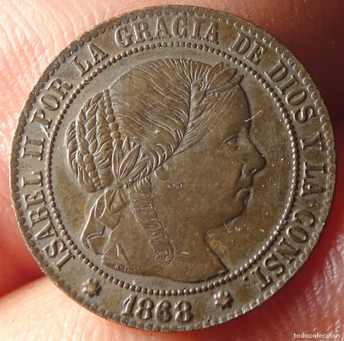 Monedas de Espa&ntilde;a: ANTIGUA MONEDA 1/2 C&Eacute;NTIMO DE ESCUDO, ISABEL II, 1868, VER FOTOS