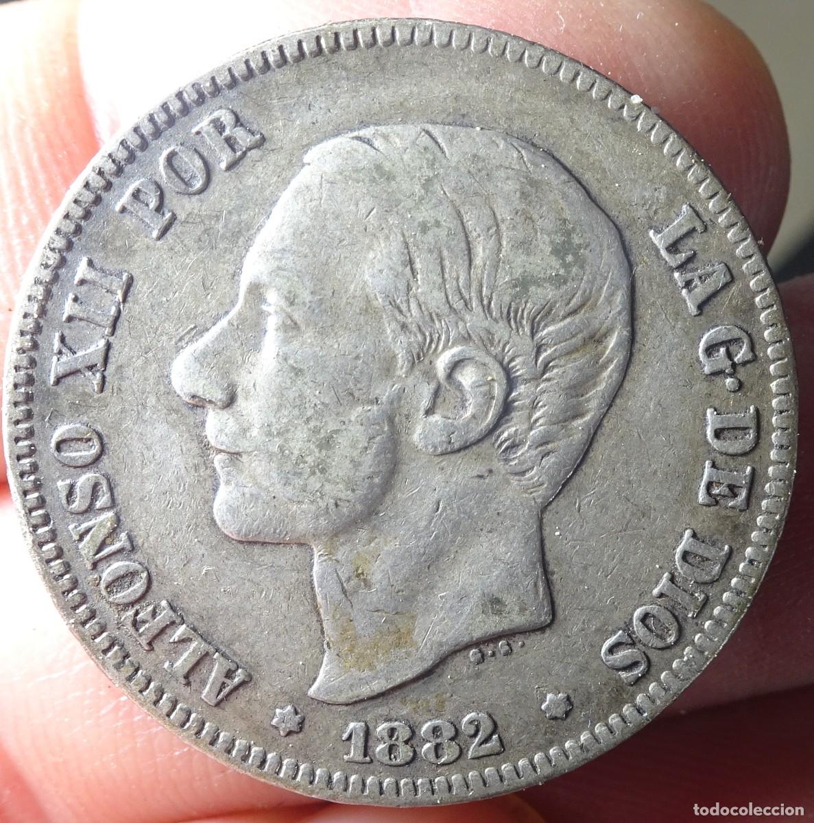 Monedas de Espa&ntilde;a: ANTIGUA MONEDA 2 PESETAS ALFONSO XII 1882, PLATA, VER FOTOS