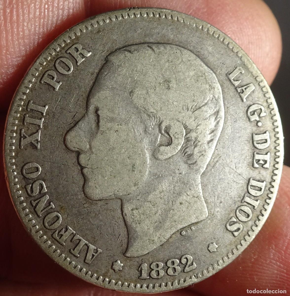 Monedas de Espa&ntilde;a: ANTIGUA MONEDA 2 PESETAS ALFONSO XII 1882, PLATA, VER FOTOS