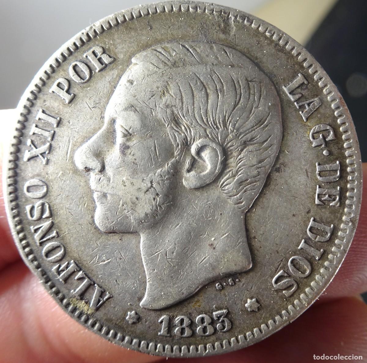 Monedas de Espa&ntilde;a: ANTIGUA MONEDA 5 PESETAS ALFONSO XII 1883, PLATA, VER FOTOS