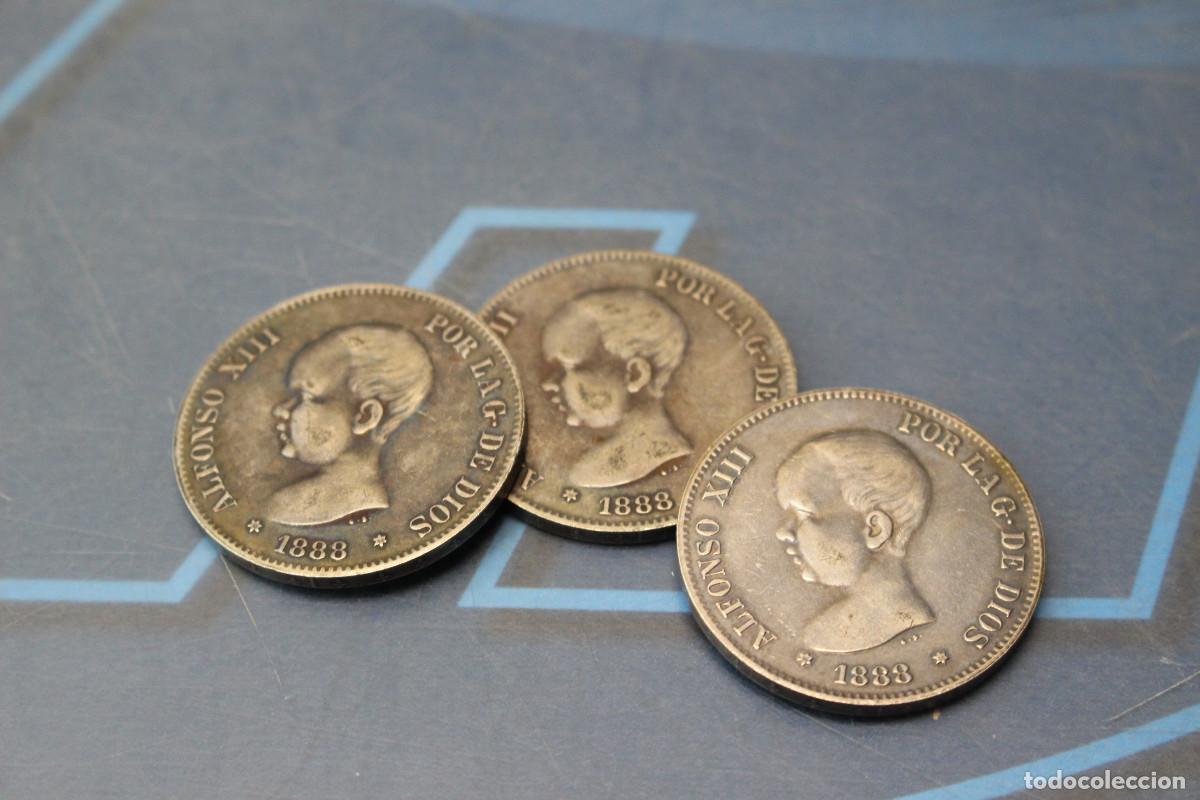 Monedas de Espa&ntilde;a: 3 Monedas de 5 pesetas Alfonso XIII. 1888. R&eacute;plicas.