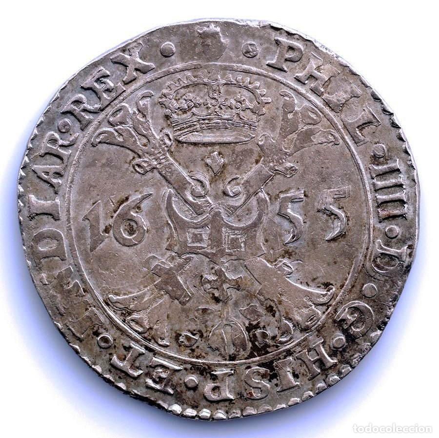Monedas de Espa&ntilde;a: SC-Spain. Felipe IV Patag&oacute;n. 1655 Amberes. MBC+/VF+ Plata 28 g. Escasa