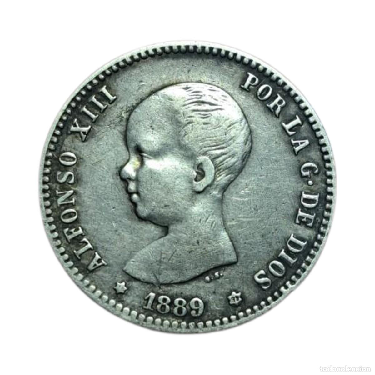 Monnaies d'Espagne: NT/ ESCASA 1 PESETA 1889 *18 *89 1&ordf; ESTRELLA DEBIL PERO VISIBLE BONITA VEA VIDEO E487